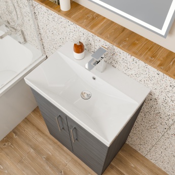 Delphi Horizon Anthracite Woodgrain 600mm 2-Door Floor Standing Vanity Unit (inc Basin) | Product Image