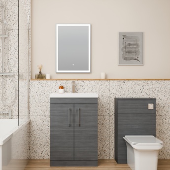 Delphi Horizon Anthracite Woodgrain 600mm 2-Door Floor Standing Vanity Unit (inc Basin) | Product Image