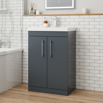 Delphi Horizon Gloss Grey 600mm 2-Door Floor Standing Vanity Unit (inc Basin) | Product Image