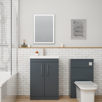 Delphi Horizon Gloss Grey 600mm 2-Door Floor Standing Vanity Unit (inc Basin) | Product Image