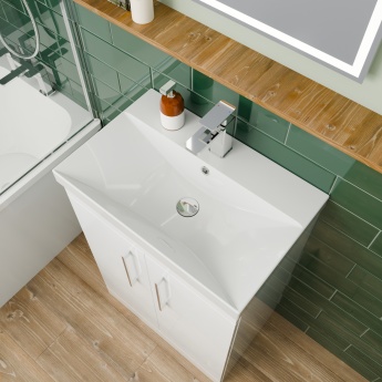 Delphi Horizon Gloss White 600mm 2-Door Floor Standing Vanity Unit (inc Basin) | Product Image