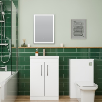 Delphi Horizon Gloss White 600mm 2-Door Floor Standing Vanity Unit (inc Basin) | Product Image