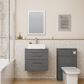 Delphi Horizon Anthracite Woodgrain 600mm 2-Drawer Wall Hung Countertop Vanity Unit | Product Image