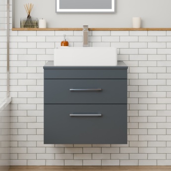 Delphi Horizon Gloss Grey 600mm 2-Drawer Wall Hung Countertop Vanity Unit | Product Image