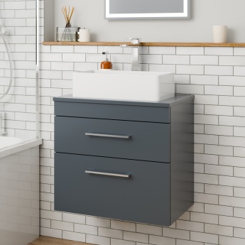 Delphi Horizon Gloss Grey 600mm 2-Drawer Wall Hung Countertop Vanity Unit | Product Image