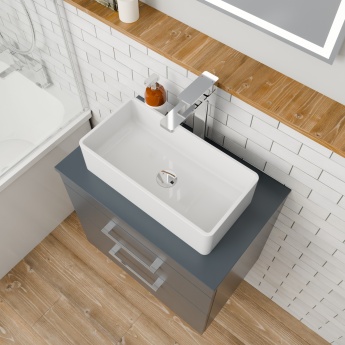 Delphi Horizon Gloss Grey 600mm 2-Drawer Wall Hung Countertop Vanity Unit | Product Image