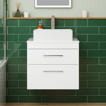 Delphi Horizon Gloss White 600mm 2-Drawer Wall Hung Countertop Vanity Unit | Product Image
