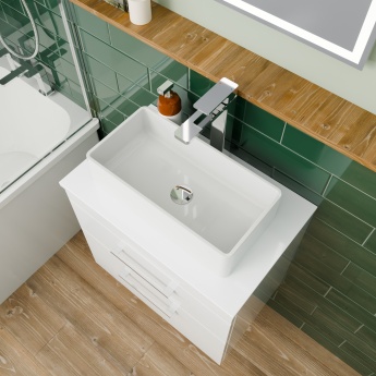 Delphi Horizon Gloss White 600mm 2-Drawer Wall Hung Countertop Vanity Unit | Product Image
