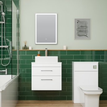 Delphi Horizon Gloss White 600mm 2-Drawer Wall Hung Countertop Vanity Unit | Product Image