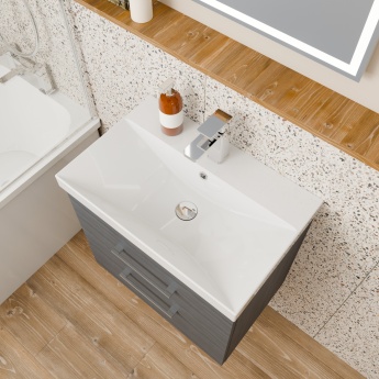 Delphi Horizon Anthracite Woodgrain 600mm 2-Drawer Wall Hung Vanity Unit (inc Basin) | Product Image