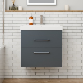 Delphi Horizon Gloss Grey 600mm 2-Drawer Wall Hung Vanity Unit (inc Basin) | Product Image