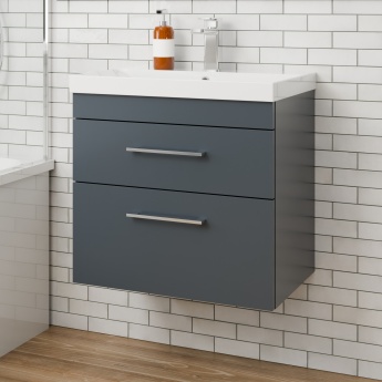 Delphi Horizon Gloss Grey 600mm 2-Drawer Wall Hung Vanity Unit (inc Basin) | Product Image