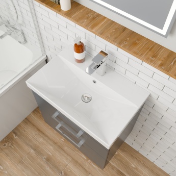 Delphi Horizon Gloss Grey 600mm 2-Drawer Wall Hung Vanity Unit (inc Basin) | Product Image