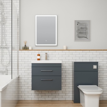 Delphi Horizon Gloss Grey 600mm 2-Drawer Wall Hung Vanity Unit (inc Basin) | Product Image