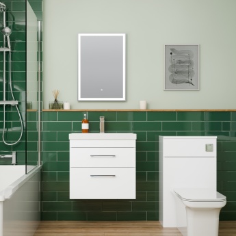Delphi Horizon Gloss White 600mm 2-Drawer Wall Hung Vanity Unit (inc Basin) | Product Image
