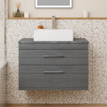 Delphi Horizon Anthracite Woodgrain 800mm 2-Drawer Wall Hung Countertop Vanity Unit | Product Image