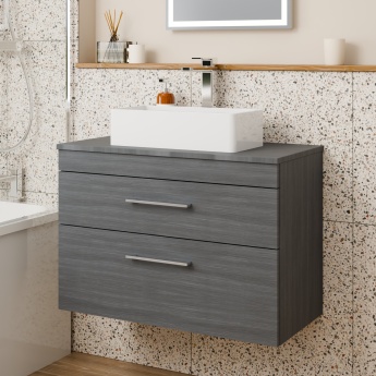 Delphi Horizon Anthracite Woodgrain 800mm 2-Drawer Wall Hung Countertop Vanity Unit | Product Image