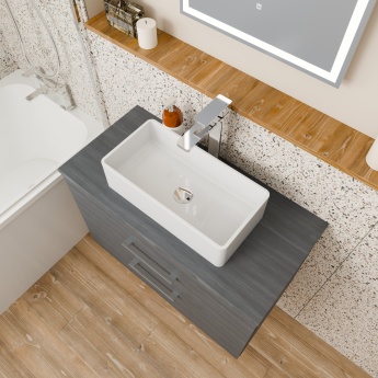 Delphi Horizon Anthracite Woodgrain 800mm 2-Drawer Wall Hung Countertop Vanity Unit | Product Image