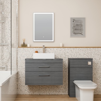 Delphi Horizon Anthracite Woodgrain 800mm 2-Drawer Wall Hung Countertop Vanity Unit | Product Image