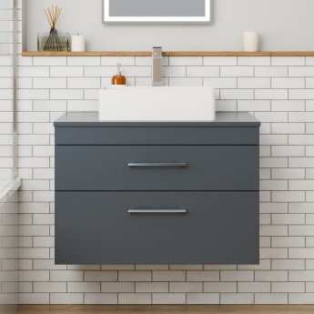 Delphi Horizon Gloss Grey 800mm 2-Drawer Wall Hung Countertop Vanity Unit | Product Image