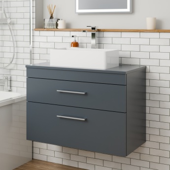 Delphi Horizon Gloss Grey 800mm 2-Drawer Wall Hung Countertop Vanity Unit | Product Image