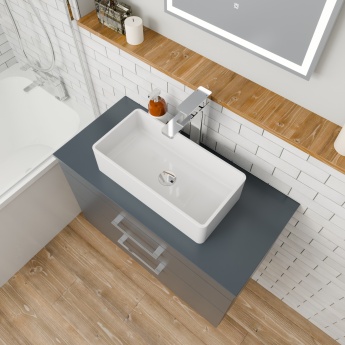 Delphi Horizon Gloss Grey 800mm 2-Drawer Wall Hung Countertop Vanity Unit | Product Image
