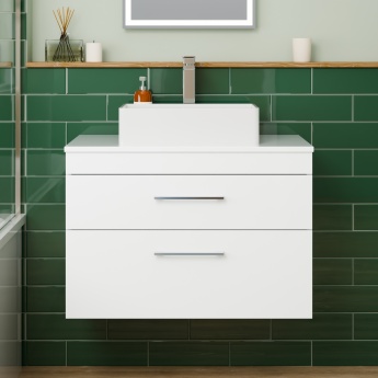 Delphi Horizon Gloss White 800mm 2-Drawer Wall Hung Countertop Vanity Unit | Product Image