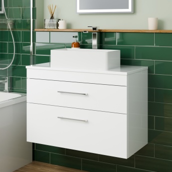 Delphi Horizon Gloss White 800mm 2-Drawer Wall Hung Countertop Vanity Unit | Product Image