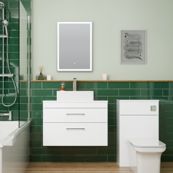 Delphi Horizon Gloss White 800mm 2-Drawer Wall Hung Countertop Vanity Unit | Product Image