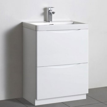Delphi Kiev Floor Standing 2-Drawer Vanity Unit with Basin 600mm Wide - White Gloss