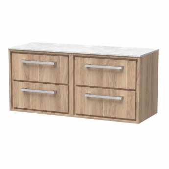 Delphi Lodge Bleached Oak 1200mm 4-Drawer Wall Hung White Marble Countertop Vanity Unit | Product Image
