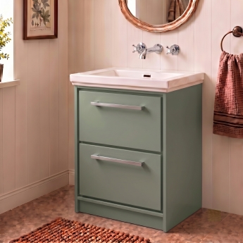 Delphi Lodge Fern Green 600mm 2-Drawer Floor Standing Vanity Unit (inc 0TH Classic Basin) | Product Image