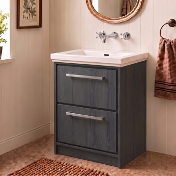 Delphi Lodge Graphite Grey 600mm 2-Drawer Floor Standing Vanity Unit (inc 0TH Classic Basin) | Product Image