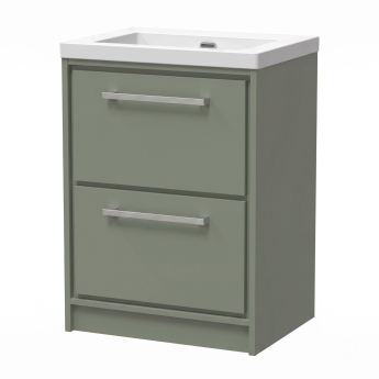 Delphi Lodge Fern Green 600mm 2-Drawer Floor Standing Vanity Unit (inc 0TH Modern Basin) | Product Image