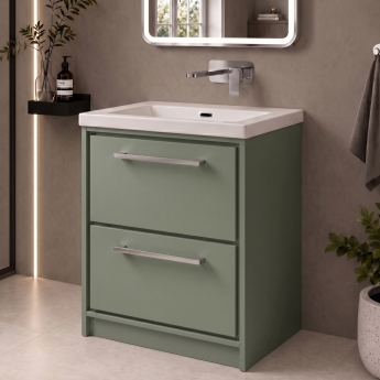 Delphi Lodge Fern Green 600mm 2-Drawer Floor Standing Vanity Unit (inc 0TH Modern Basin) | Product Image