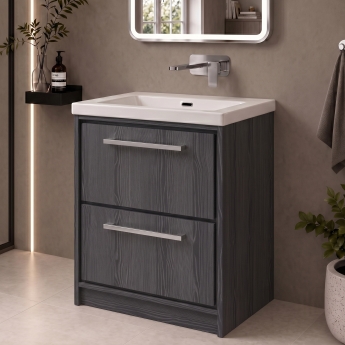 Delphi Lodge Graphite Grey 600mm 2-Drawer Floor Standing Vanity Unit (inc 0TH Modern Basin) | Product Image