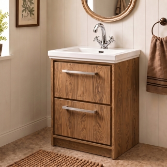 Delphi Lodge 600mm 2-Drawer Floor Standing Vanity Unit (inc Premium Fireclay Basin) | Product Image