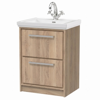 Delphi Lodge 600mm 2-Drawer Floor Standing Vanity Unit (inc Premium Fireclay Basin) | Product Image