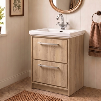Delphi Lodge 600mm 2-Drawer Floor Standing Vanity Unit (inc Premium Fireclay Basin) | Product Image