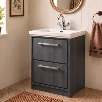 Delphi Lodge 600mm 2-Drawer Floor Standing Vanity Unit (inc Premium Fireclay Basin) | Product Image