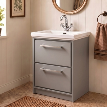 Delphi Lodge 600mm 2-Drawer Floor Standing Vanity Unit (inc Premium Fireclay Basin) | Product Image