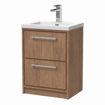 Delphi Lodge Antique Oak 600mm 2-Drawer Floor Standing Vanity Unit (inc 1TH Modern Basin) | Product Image