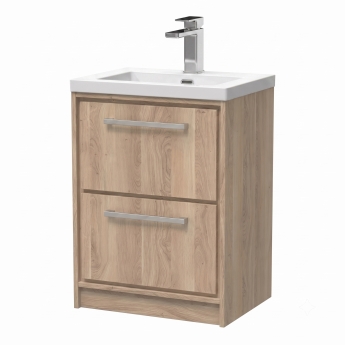Delphi Lodge Bleached Oak 600mm 2-Drawer Floor Standing Vanity Unit (inc 1TH Modern Basin) | Product Image