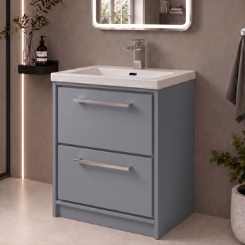 Delphi Lodge Coastal Grey 600mm 2-Drawer Floor Standing Vanity Unit (inc 1TH Modern Basin) | Product Image
