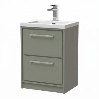 Delphi Lodge Fern Green 600mm 2-Drawer Floor Standing Vanity Unit (inc 1TH Modern Basin) | Product Image