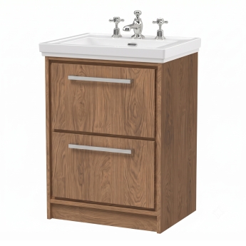 Delphi Lodge Antique Oak 600mm 2-Drawer Floor Standing Vanity Unit (inc 3TH Classic Basin) | Product Image