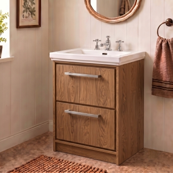 Delphi Lodge Antique Oak 600mm 2-Drawer Floor Standing Vanity Unit (inc 3TH Classic Basin) | Product Image