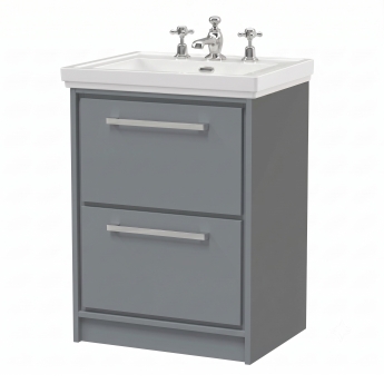 Delphi Lodge Coastal Grey 600mm 2-Drawer Floor Standing Vanity Unit (inc 3TH Classic Basin) | Product Image