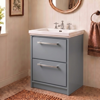 Delphi Lodge Coastal Grey 600mm 2-Drawer Floor Standing Vanity Unit (inc 3TH Classic Basin) | Product Image