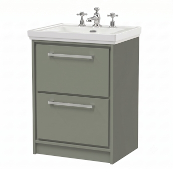 Delphi Lodge Fern Green 600mm 2-Drawer Floor Standing Vanity Unit (inc 3TH Classic Basin) | Product Image